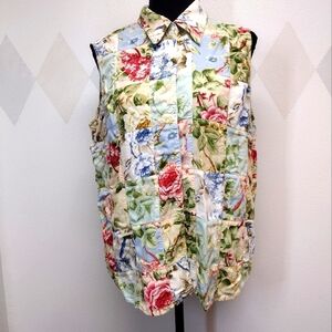 Liz Claiborne Lizwear floral print patchwork sleeveless button front top size XL